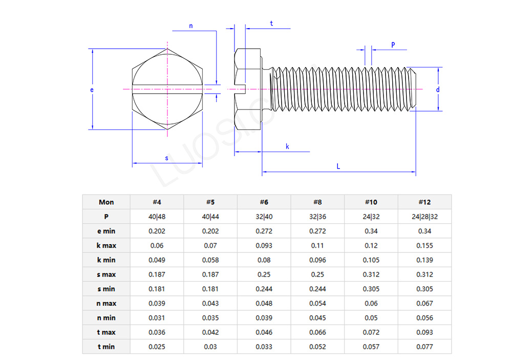 Slotted hex head screws Parameter
